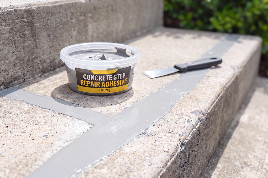 Applied paste left to cure on a concrete surface