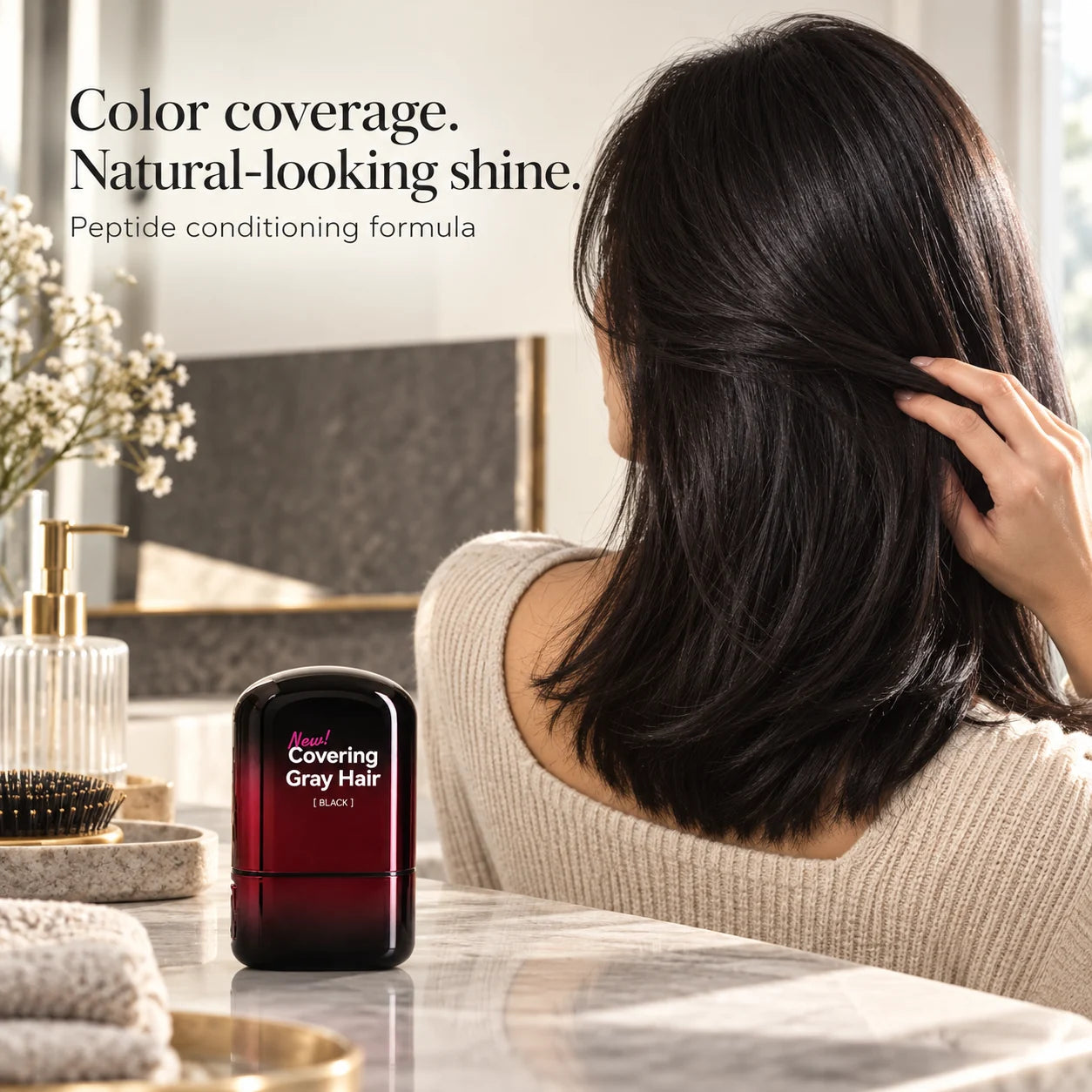 Temporary color application and a glossy-looking hair finish