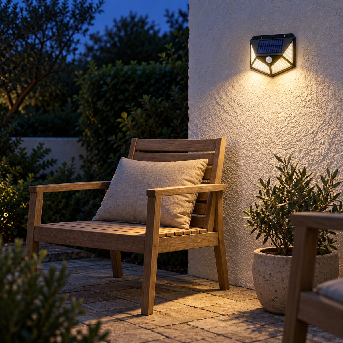 Patio with light on