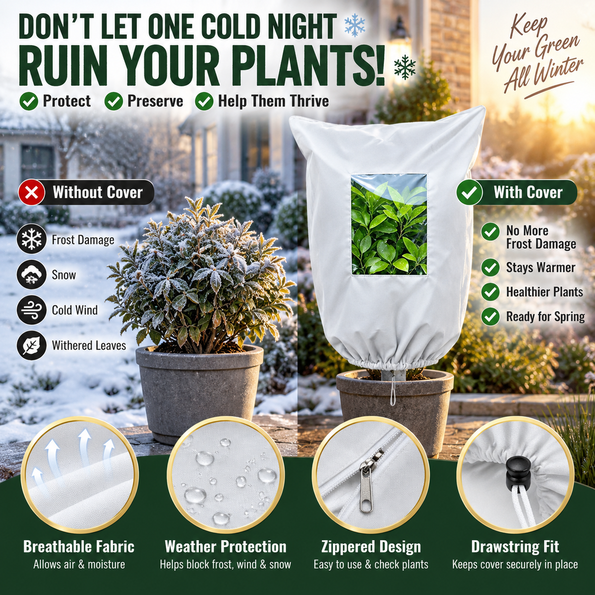 ⏳🔥LIMITED-TIME 50% OFF! ⏰WINTER GARDEN ESSENTIAL | Plant Frost Protection Cover – Breathable Reusable Cover for Shrubs, Pots & Young Trees