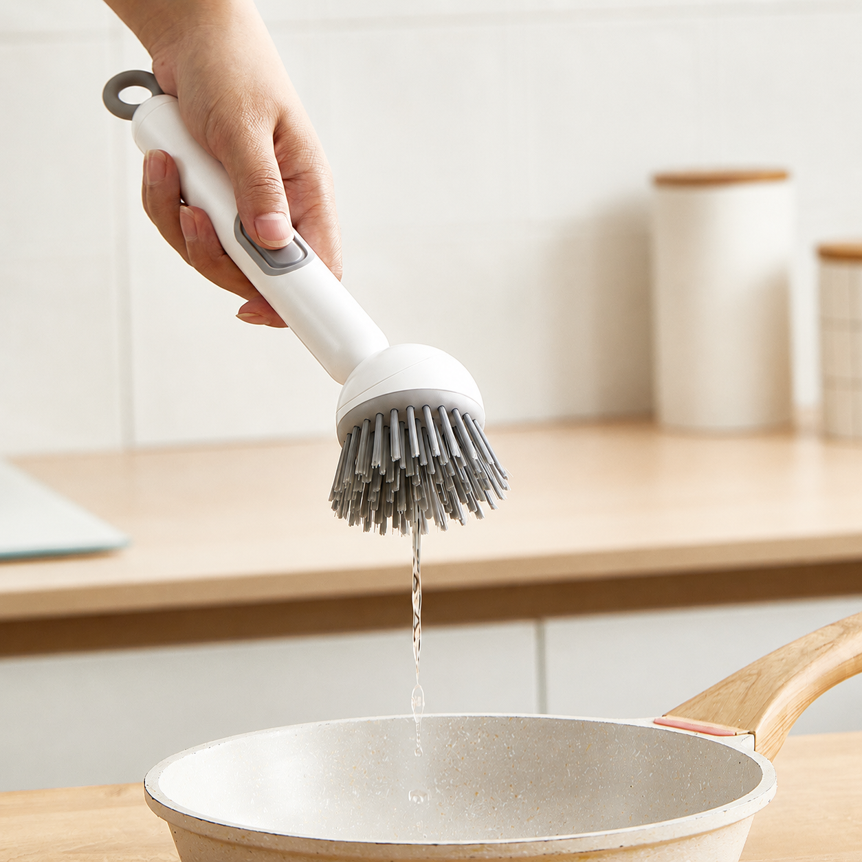 Rotating Soap-Dispensing Dish Brush