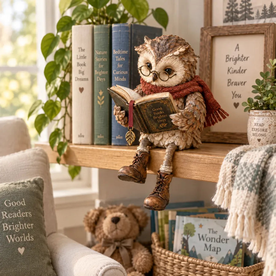 🦉 Reading Owl Figurine – Hand-Painted Resin Owl Statue Reading Book, Cute Bookish Desk Decor & Bookshelf Decor, Ideal Gift for Teachers, Readers & Book Lovers ✨