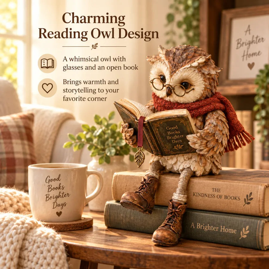 🦉 Reading Owl Figurine – Hand-Painted Resin Owl Statue Reading Book, Cute Bookish Desk Decor & Bookshelf Decor, Ideal Gift for Teachers, Readers & Book Lovers ✨
