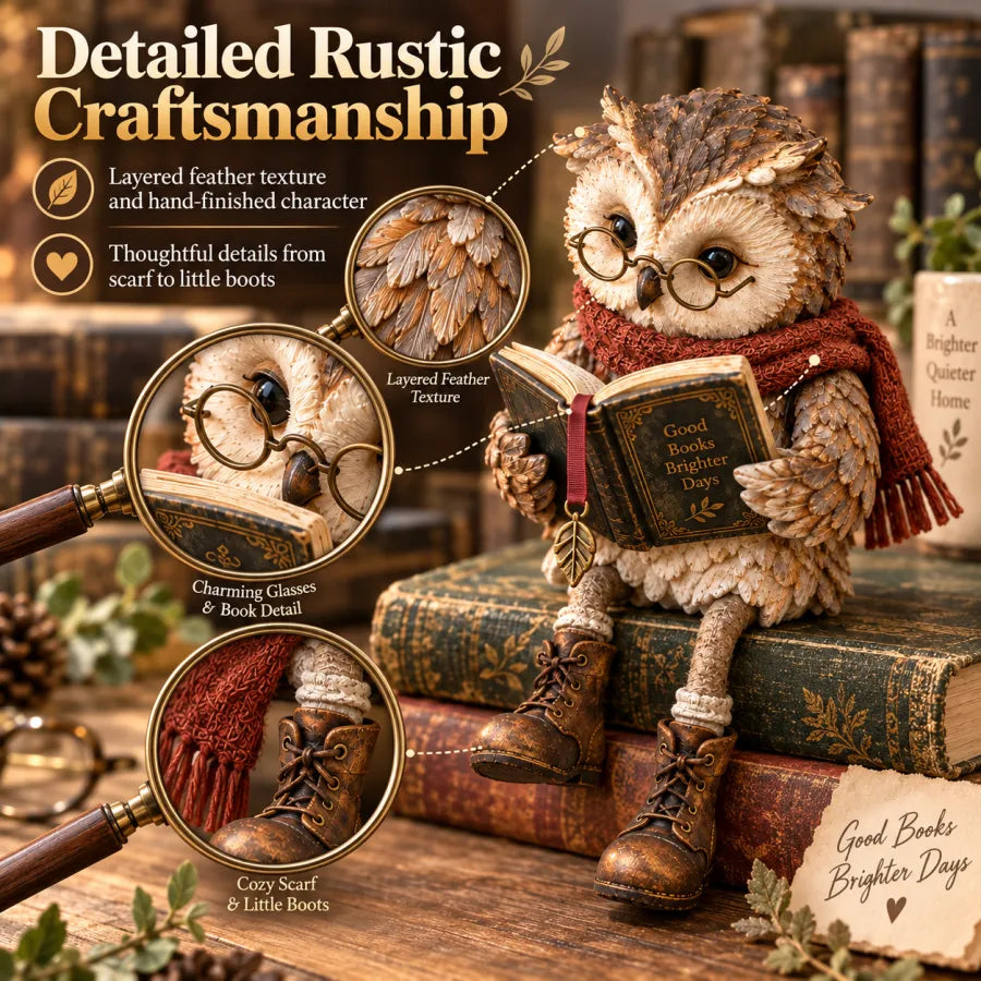 🦉 Reading Owl Figurine – Hand-Painted Resin Owl Statue Reading Book, Cute Bookish Desk Decor & Bookshelf Decor, Ideal Gift for Teachers, Readers & Book Lovers ✨