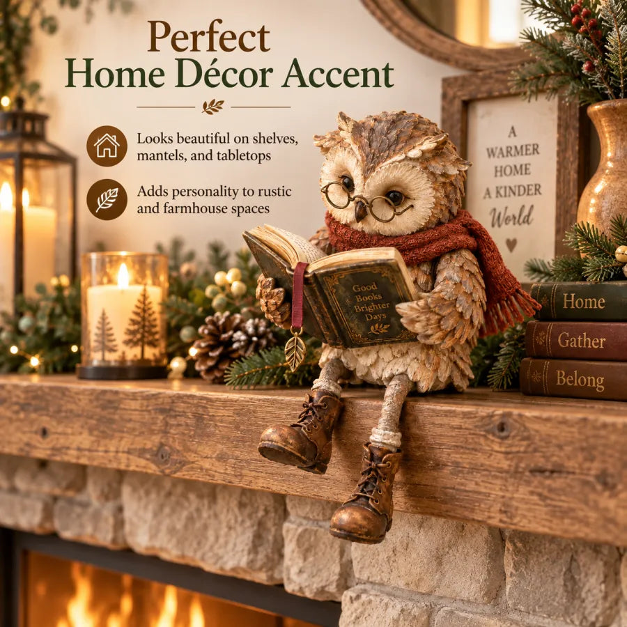 🦉 Reading Owl Figurine – Hand-Painted Resin Owl Statue Reading Book, Cute Bookish Desk Decor & Bookshelf Decor, Ideal Gift for Teachers, Readers & Book Lovers ✨