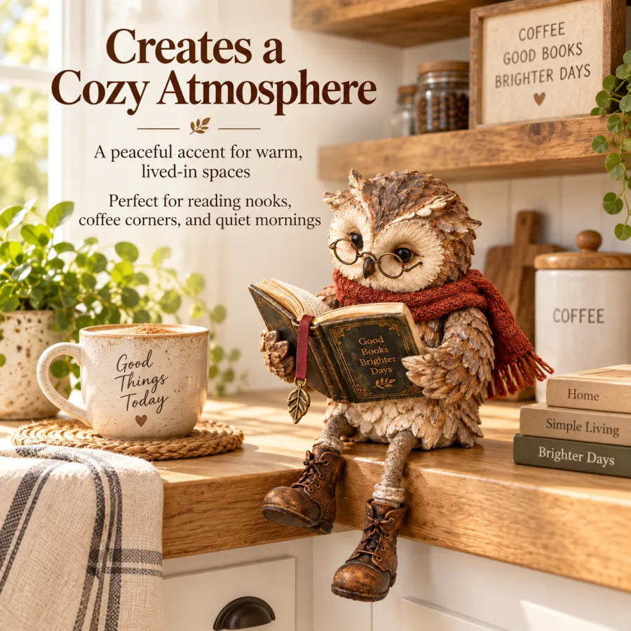 🦉 Reading Owl Figurine – Hand-Painted Resin Owl Statue Reading Book, Cute Bookish Desk Decor & Bookshelf Decor, Ideal Gift for Teachers, Readers & Book Lovers ✨
