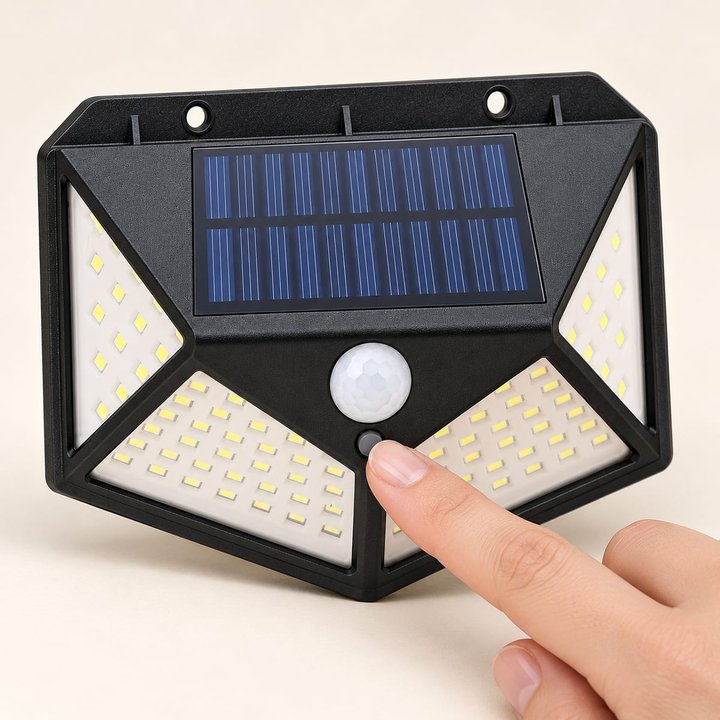 Close-up showing a finger pressing the real black activation button