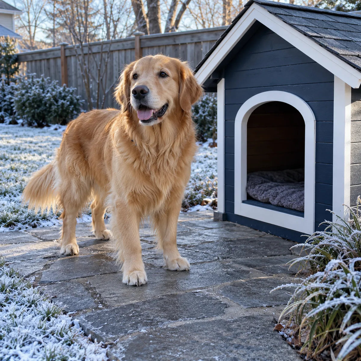 Frost care around an outdoor kennel entrance