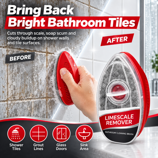 Ergonomic Limescale Remover Bathroom Cleaning Brush – Long Handle Crevice Scrub, Ideal for Shower Glass, Tub & Grout Lines