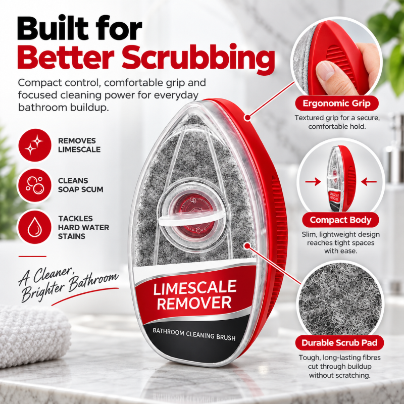 🧼 Ergonomic Limescale Remover Bathroom Cleaning Brush – Long Handle Crevice Scrub, Ideal for Shower Glass, Tub & Grout Lines 🌟